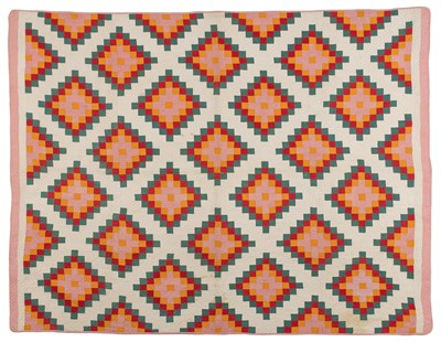 Lot 138 - Pieced and Appliquéd Cotton Geometric Quilt