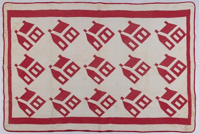 Lot 318 - Pieced Cotton Schoolhouse Quilt