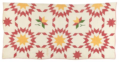 Lot 137 - Pieced and Appliquéd Cotton Connecting Stars Quilt