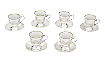 Lot 259 - Cartier Sterling Silver Drinks Tray and Six Cartier Sterling Silver and Porcelain Demitasse Cups and Saucers and Spoons