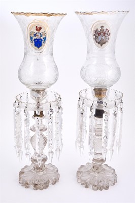 Lot 86 - Pair of Glass Girandoles Decorated with Coat of Arms