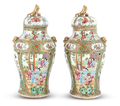 Lot 147 - A Pair of Chinese Rose Mandarin Porcelain Vases and Covers