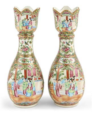 Lot 296 - Pair of Chinese Rose Medallion Porcelain Baluster Vases with Scalloped Rims