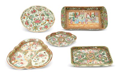 Lot 305 - Five Chinese Rose Medallion Serving Trays 19th...