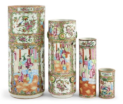 Lot 309 - Four Chinese Rose Medallion Porcelain Cylindrical Vases