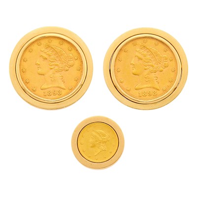Lot 2233 - Pair of Gold and United States Gold Coin Cufflinks and Tie Tac