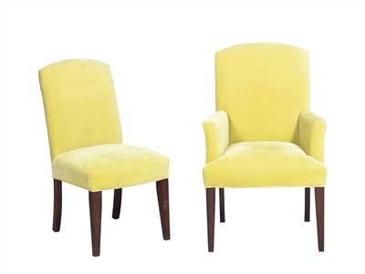 Lot 360 - Set of Six Chartreuse Upholstered Stained Wood...