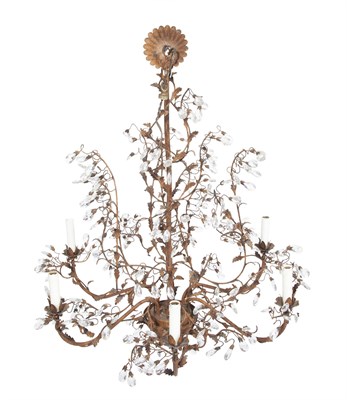 Lot 313 - Tole and Glass Six-Light Chandelier Height 34...