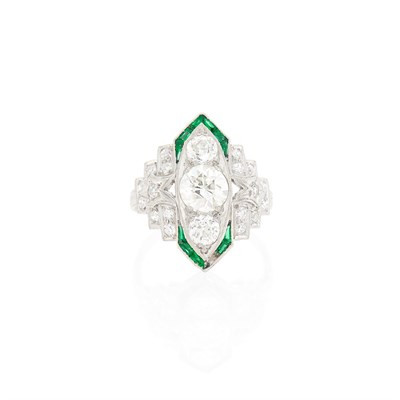 Lot 2081 - Platinum, Diamond and Simulated Emerald Ring