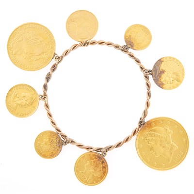 Lot 1063 - Low Karat Gold and Gold Coin Bangle Bracelet