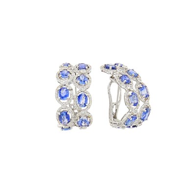 Lot 46 - Pair of White Gold, Sapphire and Diamond Half-Hoop Earclips