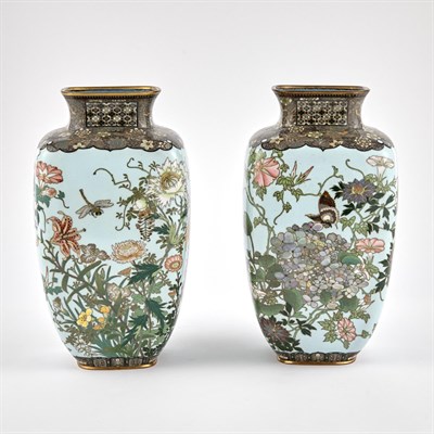 Lot 376 - A Pair of Japanese Cloisonne Enamel Vases