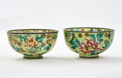 Lot 386 - A Matched Pair of Fine Japanese Plique a Jour Bowls