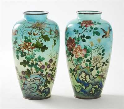 Lot 387 - A Rare Matched Pair of Japanese Plique a Jour Vases