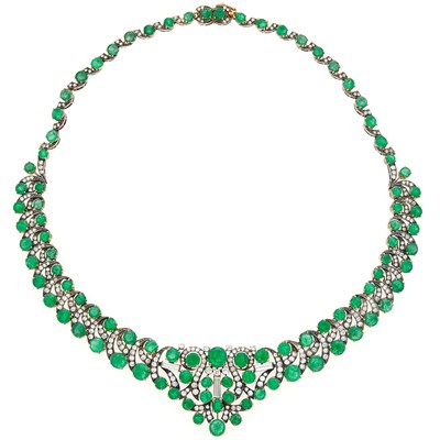 Lot 1110 - Gold, Silver, Emerald and Diamond Necklace