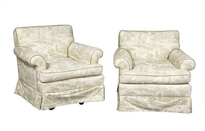 Lot 361 - Pair of Toile Upholstered Club Chairs Height...