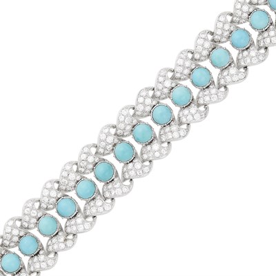 Lot 209 - Platinum, Turquoise and Diamond Bracelet