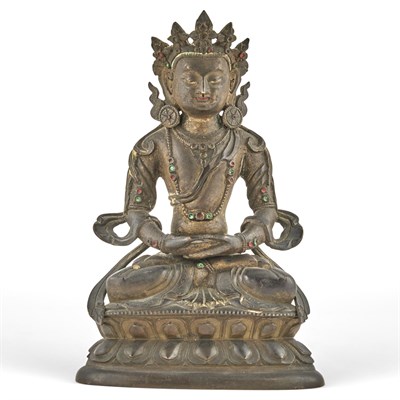 Lot 351 - A Tibetan Parcel-Gilt Bronze Figure of Amitayus