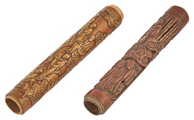 Lot 128 - Two Chinese Carved Bamboo Joss Stick Holders