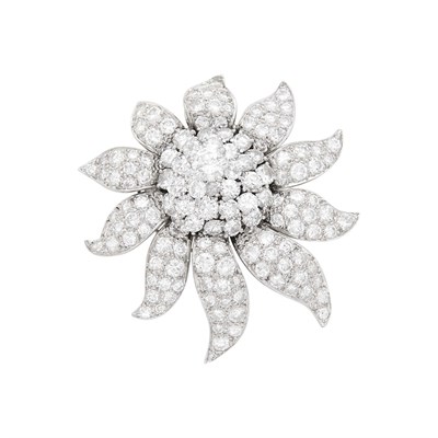 Lot 211 - Platinum and Diamond Flower Brooch