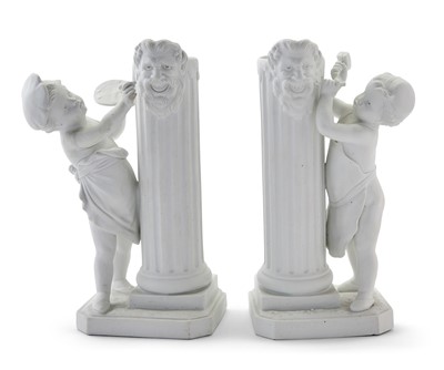 Lot 179 - Pair of Sevres Style Bisque Porcelain Figural Vases
