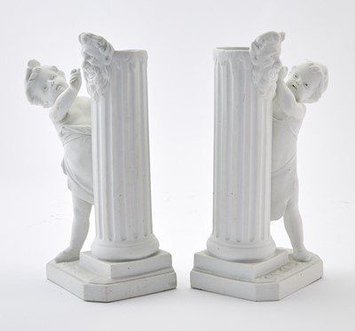 Lot 179 - Pair of Sevres Style Bisque Porcelain Figural Vases