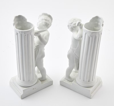 Lot 179 - Pair of Sevres Style Bisque Porcelain Figural Vases