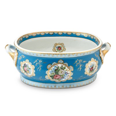 Lot 180 - Sevres Style Porcelain Floral Decorated Turquoise Ground Jardiniere