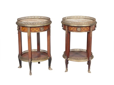 Lot 161 - Pair of Louis XV/XVI Transitional Style Gilt-Metal Mounted Parquetry Gueridons