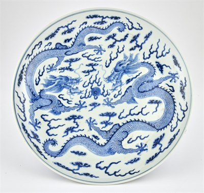 Lot 320 - A Chinese Blue and White Porcelain Dragon Dish