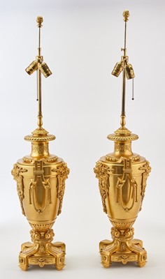 Lot 174 - Pair of Louis XVI Style Gilt-Bronze Urn Form Lamps