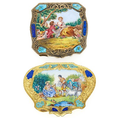 Lot 1195 - Two Silver, Silver-Gilt and Enamel Compacts