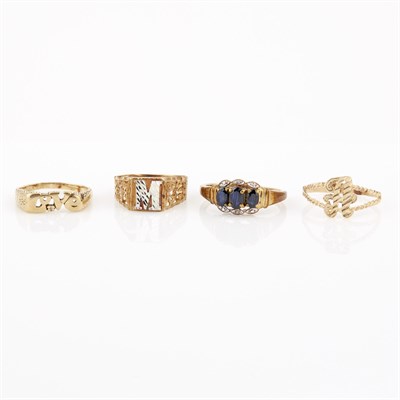 Lot 52 - Four Gold and Stone Rings, 14K 3 dwt. and 10K...