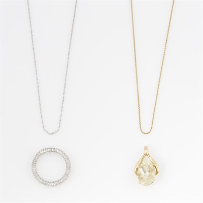 Lot 124 - Diamond Pendant, Gold and Stone Pendant and...