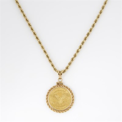 Lot 128 - Gold Coin Pendant and Neck Chain, 24K and 14K...