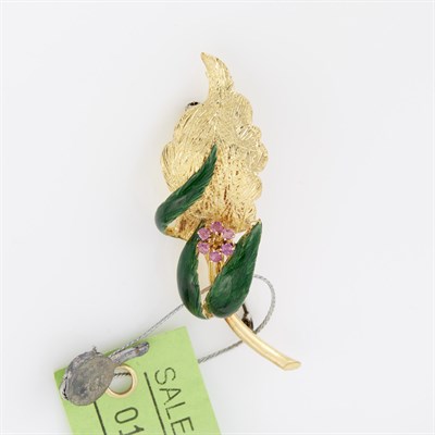 Lot 169 - Gold, Enamel and Stone Pin, 18K 7 dwt. all,...