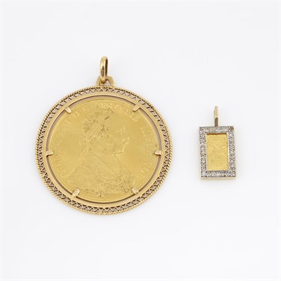 Lot 174 - Diamond Pendant and Gold Coin Pendant, 22K,...