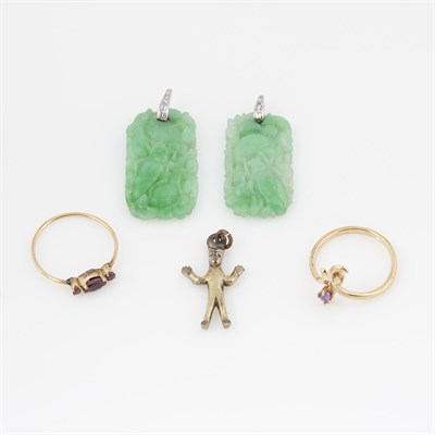 Lot 211 - Two Diamond and Stone Pendants, Ring, Gold and...