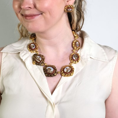 Lot 47 - Antique Gold and Micromosaic Necklace and Pair of Earclips