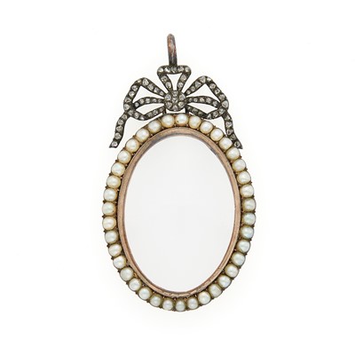 Lot 2061 - Antique Silver, Low Karat Gold, Glass, Diamond and Seed Pearl Pendant