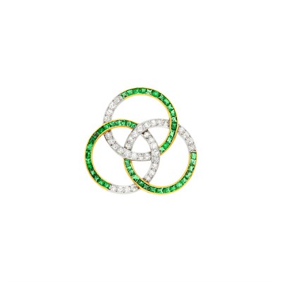 Lot 157 - Platinum, Gold, Emerald and Diamond Circle Pin
