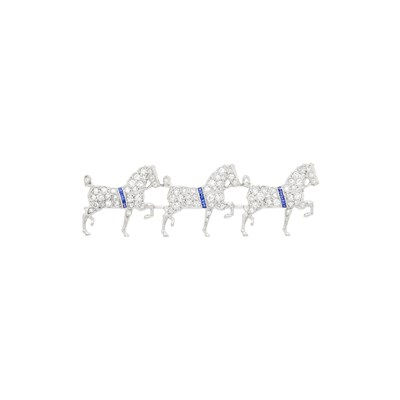 Lot 76 - Platinum, Diamond and Sapphire Prancing Horses Pin