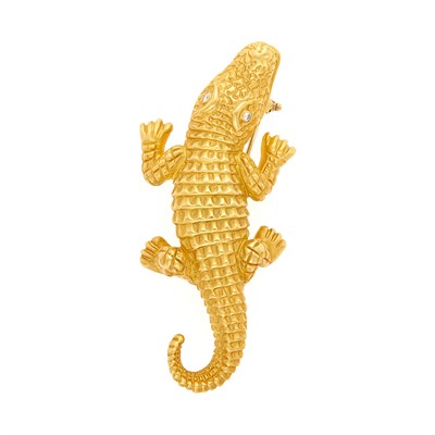 Lot 2007 - Gold and Diamond Alligator Clip-Brooch