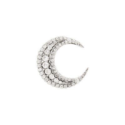 Lot 69 - Antique Rhodium-Plated Silver, Low Karat Gold and Diamond Crescent Pin