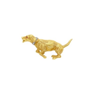 Lot 13 - Mario Buccellati Two-Color Gold and Ruby Hunting Dog Pin