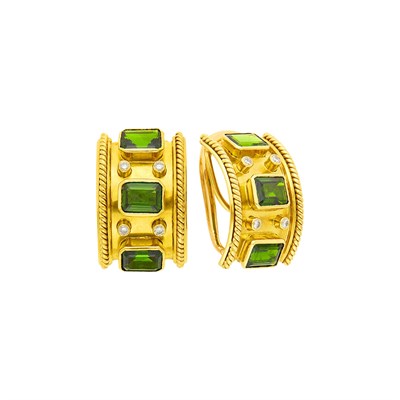 Lot 115 - Pair of Gold, Tourmaline and Diamond Earrings