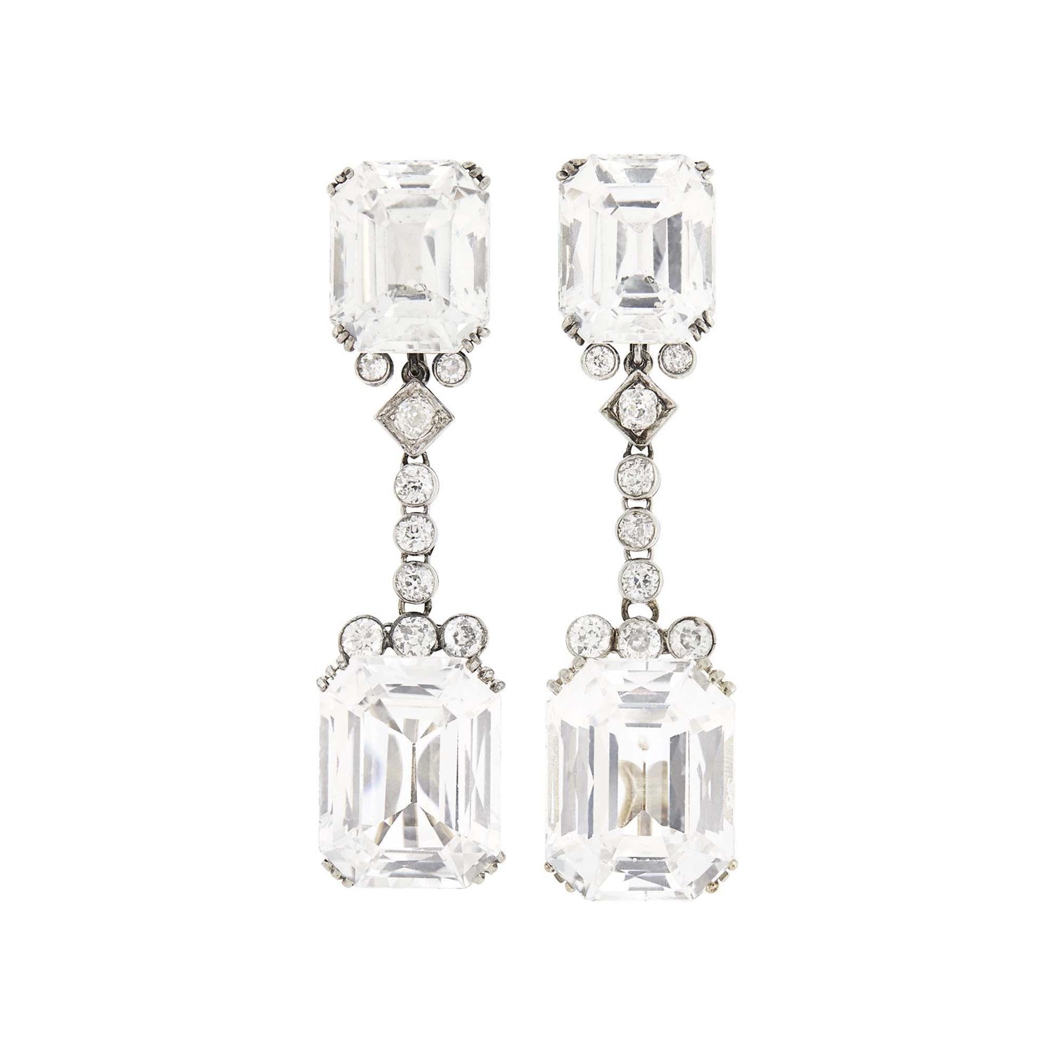 Lot 61 - Trabert & Hoeffer, Mauboussin Pair of White Sapphire and Diamond Pendant-Earclips