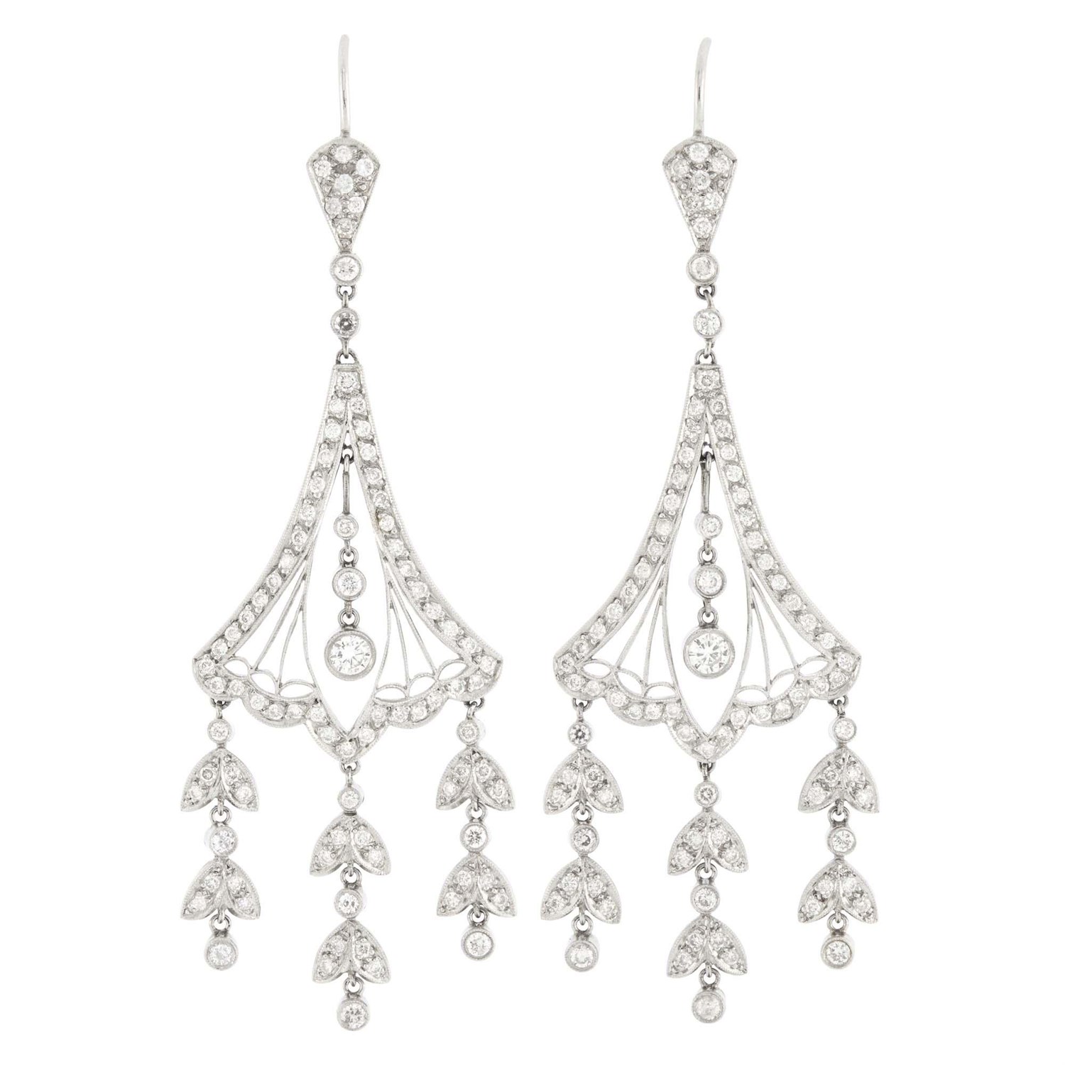 Lot 142 - Pair of Platinum and Diamond Pendant-Earrings
