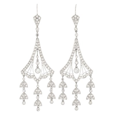 Lot 142 - Pair of Platinum and Diamond Pendant-Earrings