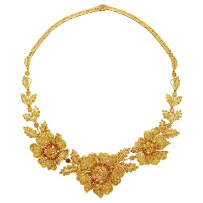 Lot 161 - Gold and Colored Diamond Flower Necklace